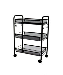 1-SOGA 3 Tier Steel Black Bee Mesh Kitchen Cart Multi-Functional Shelves Portable Storage Organizer with Wheels