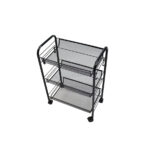 8-SOGA 3 Tier Steel Black Bee Mesh Kitchen Cart Multi-Functional Shelves Portable Storage Organizer with Wheels