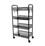1-SOGA 4 Tier Steel Black Bee Mesh Kitchen Cart Multi-Functional Shelves Portable Storage Organizer with Wheels