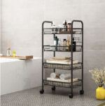 3-SOGA 4 Tier Steel Black Bee Mesh Kitchen Cart Multi-Functional Shelves Portable Storage Organizer with Wheels