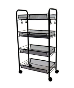 1-SOGA 4 Tier Steel Black Bee Mesh Kitchen Cart Multi-Functional Shelves Portable Storage Organizer with Wheels