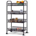 4-SOGA 4 Tier Steel Black Bee Mesh Kitchen Cart Multi-Functional Shelves Portable Storage Organizer with Wheels
