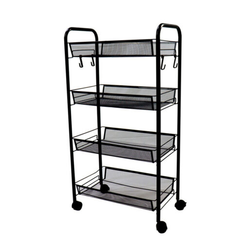 1-SOGA 4 Tier Steel Black Bee Mesh Kitchen Cart Multi-Functional Shelves Portable Storage Organizer with Wheels