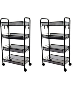 1-SOGA 2X 4 Tier Steel Black Bee Mesh Kitchen Cart Multi-Functional Shelves Portable Storage Organizer with Wheels