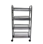 8-SOGA 2X 4 Tier Steel Black Bee Mesh Kitchen Cart Multi-Functional Shelves Portable Storage Organizer with Wheels