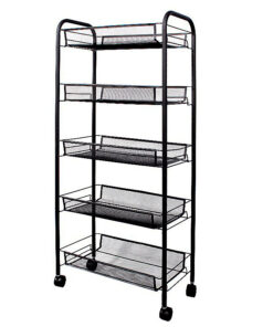 1-SOGA 5 Tier Steel Black Bee Mesh Kitchen Cart Multi-Functional Shelves Portable Storage Organizer with Wheels