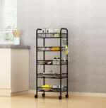 2-SOGA 2X 5 Tier Steel Black Bee Mesh Kitchen Cart Multi-Functional Shelves Portable Storage Organizer with Wheels