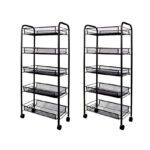 1-SOGA 2X 5 Tier Steel Black Bee Mesh Kitchen Cart Multi-Functional Shelves Portable Storage Organizer with Wheels