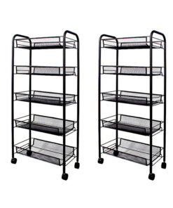 1-SOGA 2X 5 Tier Steel Black Bee Mesh Kitchen Cart Multi-Functional Shelves Portable Storage Organizer with Wheels