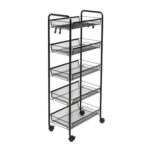 8-SOGA 2X 5 Tier Steel Black Bee Mesh Kitchen Cart Multi-Functional Shelves Portable Storage Organizer with Wheels