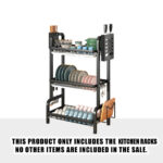 2-SOGA 3 Tier 62cm Steel Black Kitchen Countertop Drying Rack Dish Plate Cutlery Cutting Board Holder Dish Drainer Kitchen Organiser