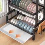 4-SOGA 3 Tier 62cm Steel Black Kitchen Countertop Drying Rack Dish Plate Cutlery Cutting Board Holder Dish Drainer Kitchen Organiser