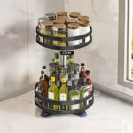 2-SOGA 2 Tier Steel Black Round Rotating Multi-Function Kitchen Portable Storage Spice Seasoning Kitchen Countertop Organiser Shelf
