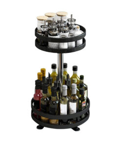 1-SOGA 2 Tier Steel Black Round Rotating Multi-Function Kitchen Portable Storage Spice Seasoning Kitchen Countertop Organiser Shelf