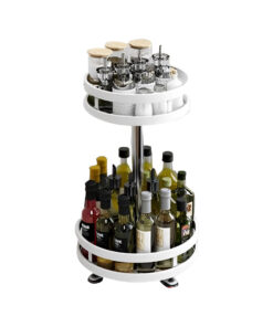 1-SOGA 2 Tier Steel White Round Rotating Multi-Function Kitchen Portable Storage Spice Seasoning Kitchen Countertop Organiser Shelf