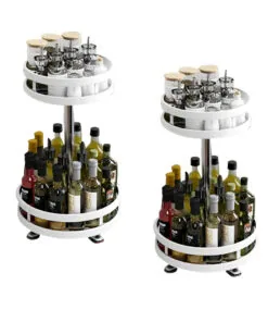 1-SOGA 2X 2 Tier Steel White Round Rotating Multi-Function Kitchen Portable Storage Spice Seasoning Kitchen Countertop Organiser Shelf