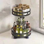 2-SOGA 2X 2 Tier Steel Black Round Rotating Multi-Function Kitchen Portable Storage Spice Seasoning Kitchen Countertop Organiser Shelf