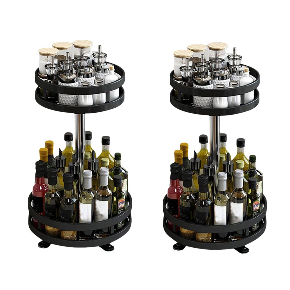 1-SOGA 2X 2 Tier Steel Black Round Rotating Multi-Function Kitchen Portable Storage Spice Seasoning Kitchen Countertop Organiser Shelf