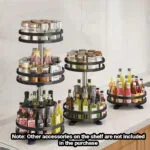 3-SOGA 2X 2 Tier Steel Black Round Rotating Multi-Function Kitchen Portable Storage Spice Seasoning Kitchen Countertop Organiser Shelf