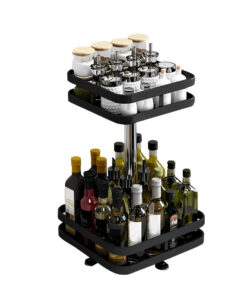 1-SOGA 2 Tier Steel Black Square Rotating Multi-Function Kitchen Portable Storage Spice Seasoning Kitchen Countertop Organiser Shelf