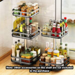 4-SOGA 2 Tier Steel Black Square Rotating Multi-Function Kitchen Portable Storage Spice Seasoning Kitchen Countertop Organiser Shelf