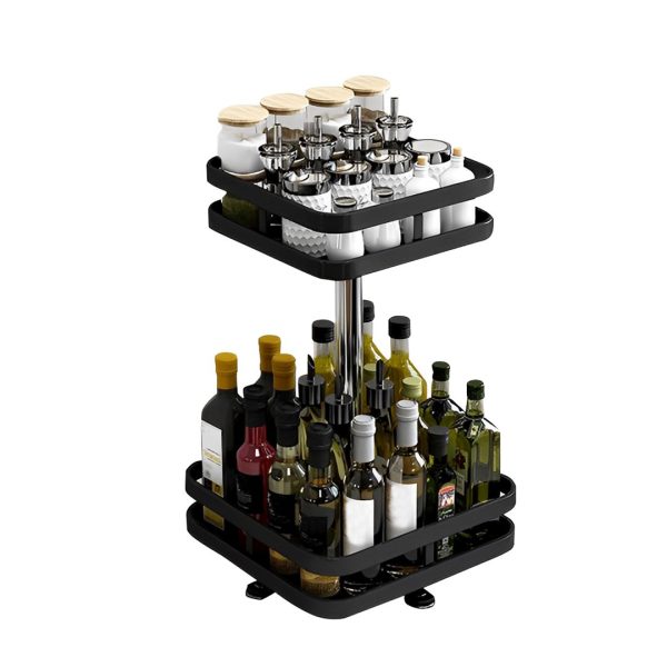 1-SOGA 2 Tier Steel Black Square Rotating Multi-Function Kitchen Portable Storage Spice Seasoning Kitchen Countertop Organiser Shelf