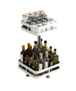 1-SOGA 2 Tier Steel White Square Rotating Multi-Function Kitchen Portable Storage Spice Seasoning Kitchen Countertop Organiser Shelf