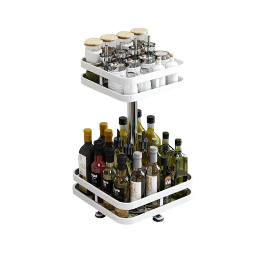 1-SOGA 2 Tier Steel White Square Rotating Multi-Function Kitchen Portable Storage Spice Seasoning Kitchen Countertop Organiser Shelf