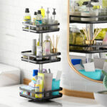 2-SOGA 3 Tier Steel Black Square Rotating Multi-Function Kitchen Portable Storage Spice Seasoning Kitchen Countertop Organiser Shelf