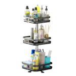 1-SOGA 3 Tier Steel Black Square Rotating Multi-Function Kitchen Portable Storage Spice Seasoning Kitchen Countertop Organiser Shelf