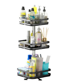 1-SOGA 3 Tier Steel Black Square Rotating Multi-Function Kitchen Portable Storage Spice Seasoning Kitchen Countertop Organiser Shelf