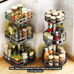 4-SOGA 3 Tier Steel Black Square Rotating Multi-Function Kitchen Portable Storage Spice Seasoning Kitchen Countertop Organiser Shelf
