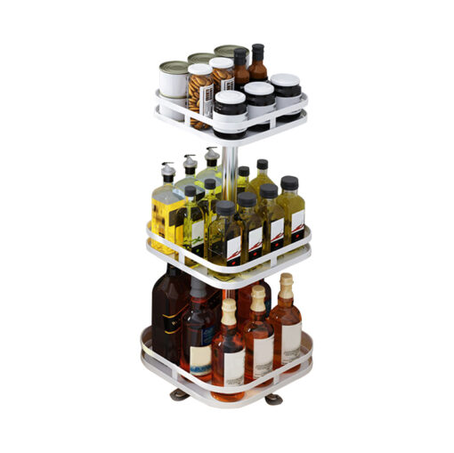 1-SOGA 3 Tier Steel White Square Rotating Multi-Function Kitchen Portable Storage Spice Seasoning Kitchen Countertop Organiser Shelf