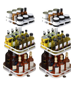 1-SOGA 2X 3 Tier Steel White Square Rotating Multi-Function Kitchen Portable Storage Spice Seasoning Kitchen Countertop Organiser Shelf