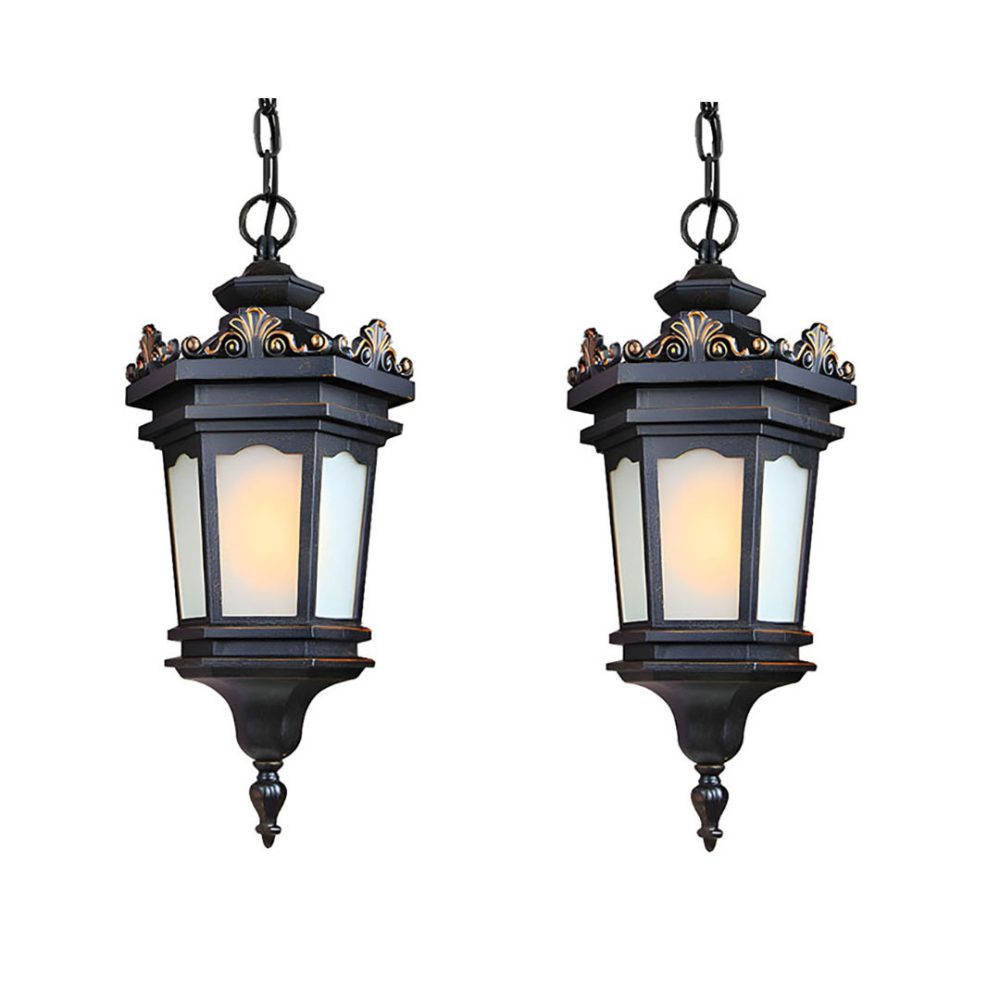 1-Vintage Lamp 2X 54.5cm Elegant Aluminum & Glass Lantern Chandelier Classic Hanging Light Fixture Antique Style