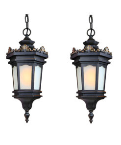 1-Vintage Lamp 2X 54.5cm Elegant Aluminum & Glass Lantern Chandelier Classic Hanging Light Fixture Antique Style