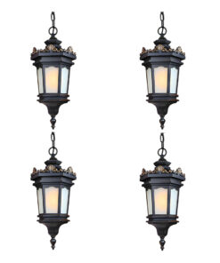 1-Vintage Lamp 4X 54.5cm Elegant Aluminum & Glass Lantern Chandelier Classic Hanging Light Fixture Antique Style