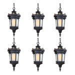 1-Vintage Lamp 6X 54.5cm Elegant Aluminum & Glass Lantern Chandelier Classic Hanging Light Fixture Antique Style