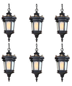 1-Vintage Lamp 6X 54.5cm Elegant Aluminum & Glass Lantern Chandelier Classic Hanging Light Fixture Antique Style