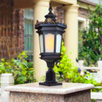 2-Vintage Lamp 72cm Lantern Stand Elegant Aluminum & Glass Outdoor Light Antique Style Exterior Fixture