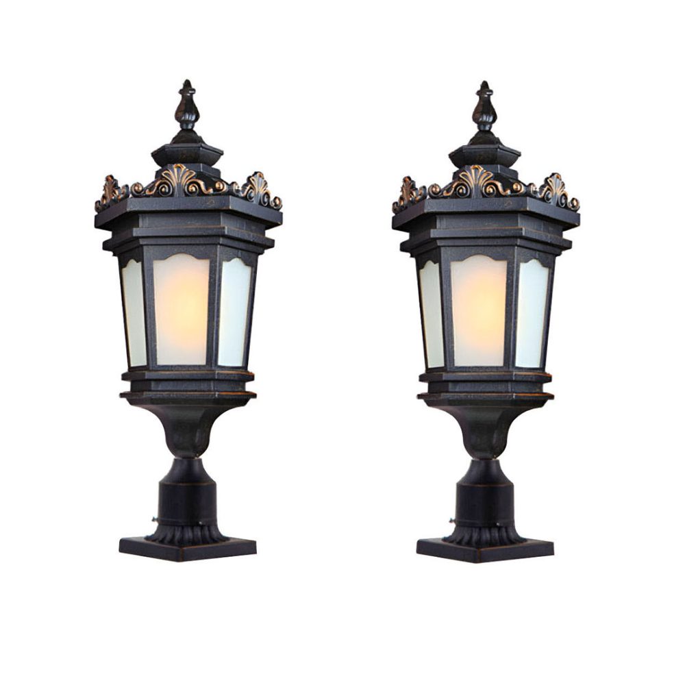 1-Vintage Lamp 2X 72cm Lantern Stand Elegant Aluminum & Glass Outdoor Light Antique Style Exterior Fixture