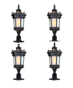 1-Vintage Lamp 4X 72cm Lantern Stand Elegant Aluminum & Glass Outdoor Light Antique Style Exterior Fixture