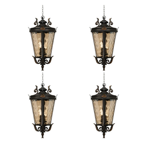 1-Vintage Lamp 4X 60.3cm Aluminum & Glass Lantern Elegant Chandelier Style Classic Hanging Light Antique-Inspired Design