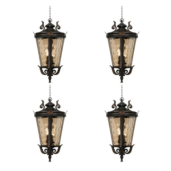 1-Vintage Lamp 4X 60.3cm Aluminum & Glass Lantern Elegant Chandelier Style Classic Hanging Light Antique-Inspired Design
