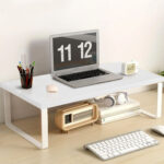 2-SOGA 50cm White Computer Monitor Elevated Stand Desktop Support Station Rack