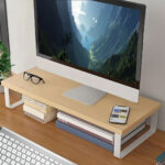 4-SOGA 2X 50cm Wood Computer Monitor Elevated Stand Desktop Support Station Rack