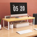 6-SOGA 2X 50cm Wood Computer Monitor Elevated Stand Desktop Support Station Rack