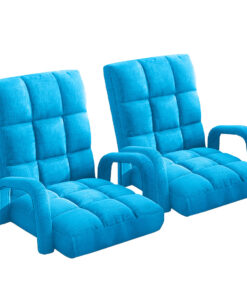 1-SOGA 2X Foldable Lounge Cushion Adjustable Floor Lazy Recliner Chair with Armrest Blue