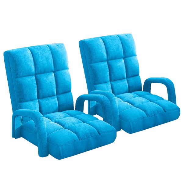 1-SOGA 2X Foldable Lounge Cushion Adjustable Floor Lazy Recliner Chair with Armrest Blue