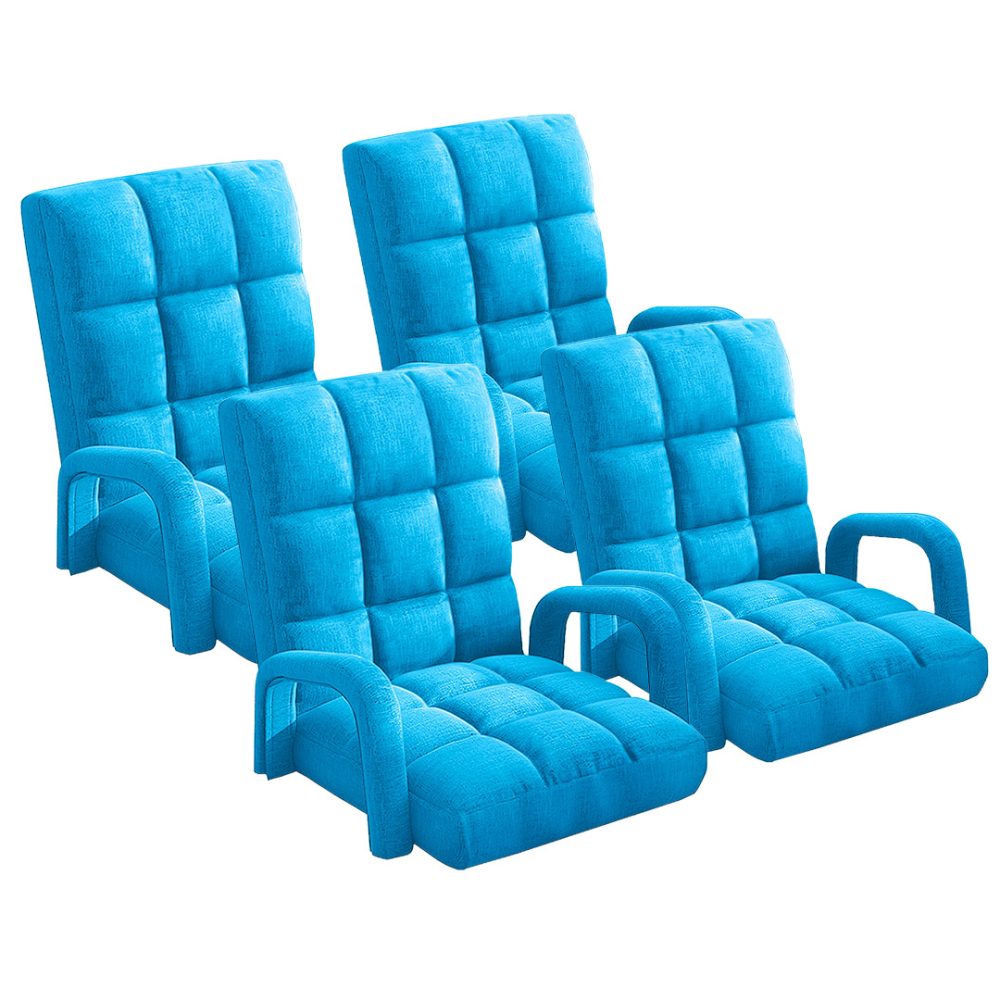 1-SOGA 4X Foldable Lounge Cushion Adjustable Floor Lazy Recliner Chair with Armrest Blue